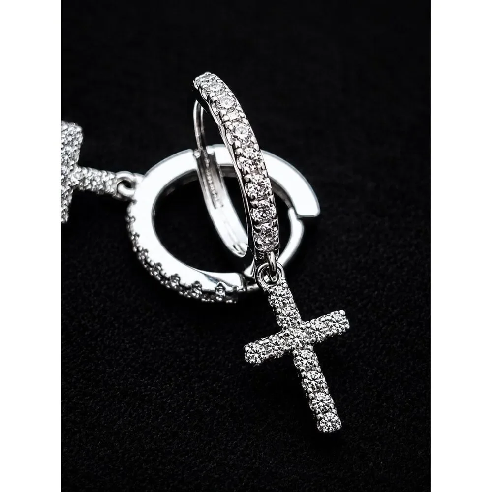 .925 Cross Hoop Earrings
